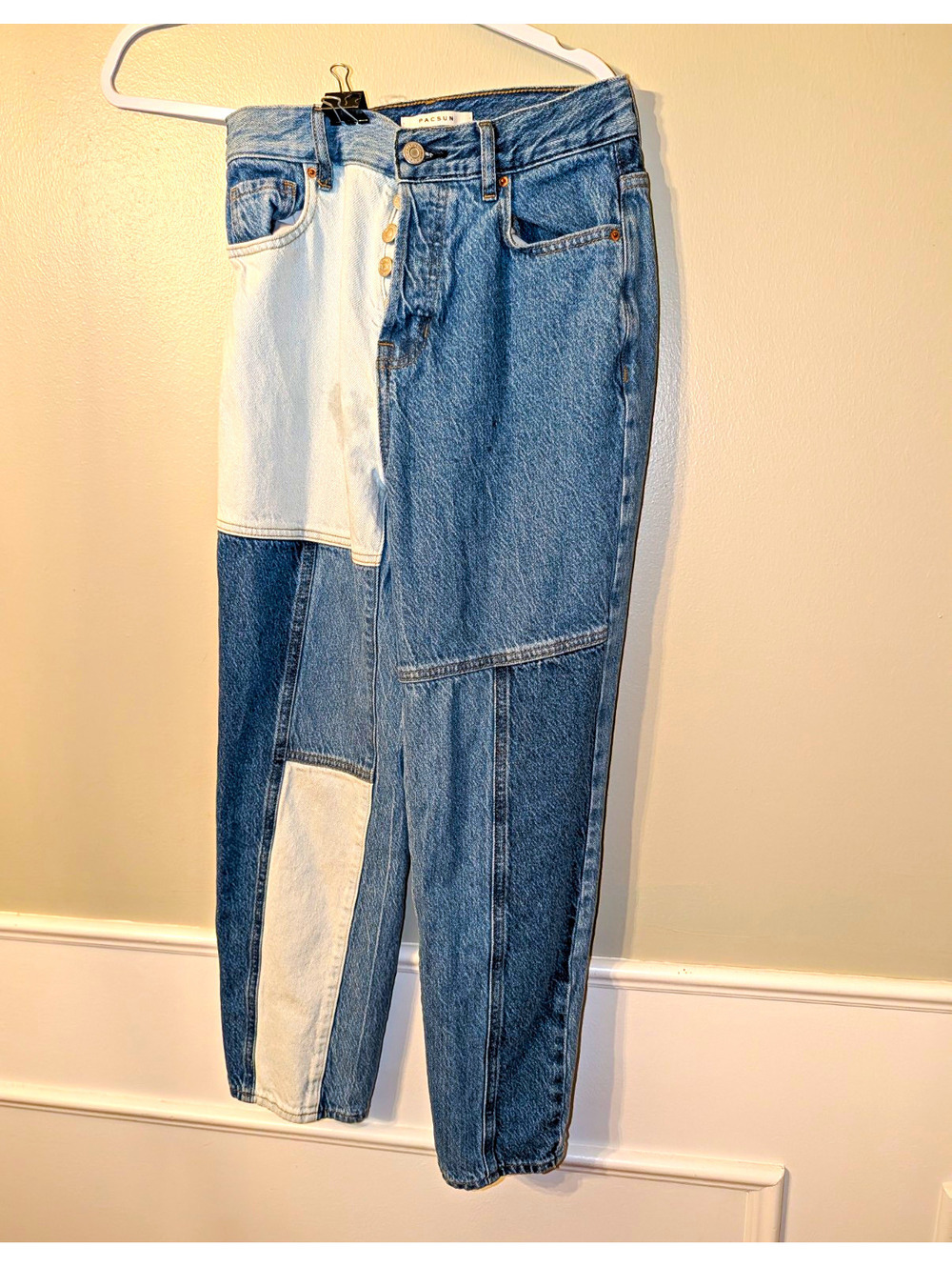PacSun Tapered Jeans Womens Blue Medium Wash Colorblock Button Fly 100% Cotton